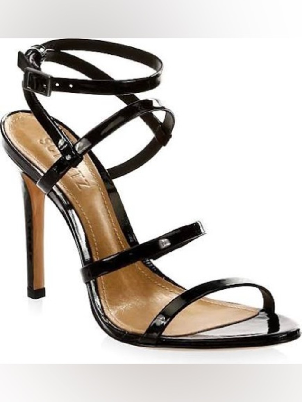 Schutz Ilara Black Patent Strappy Sandals
